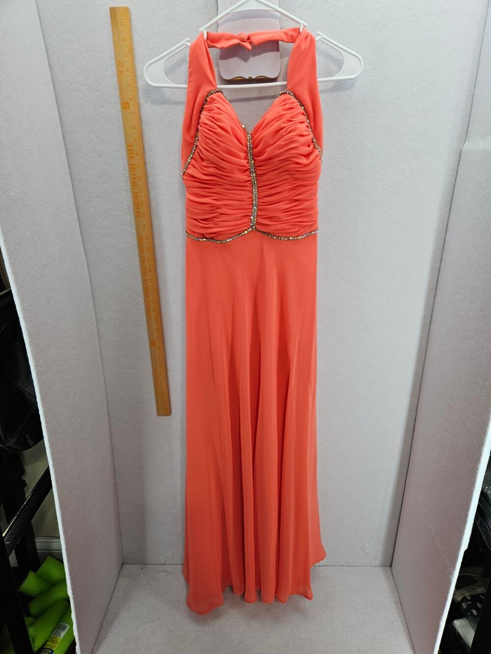 Alyce coral halter prom dress, size 6